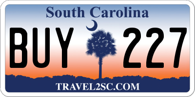 SC license plate BUY227