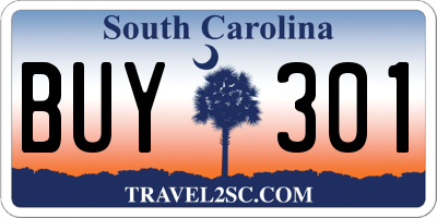 SC license plate BUY301