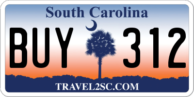 SC license plate BUY312