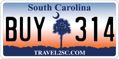 SC license plate BUY314