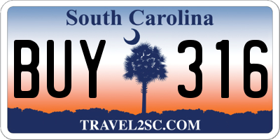 SC license plate BUY316