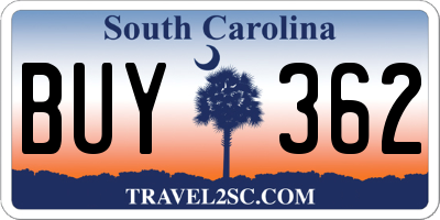 SC license plate BUY362