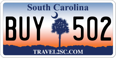SC license plate BUY502
