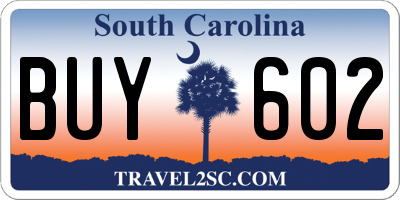 SC license plate BUY602