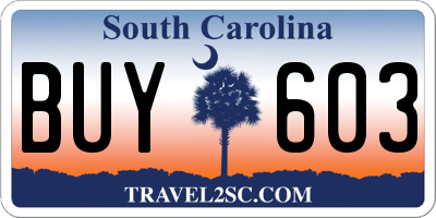 SC license plate BUY603