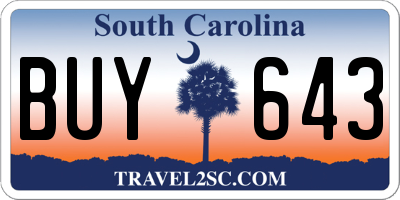 SC license plate BUY643