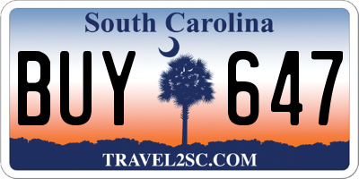SC license plate BUY647