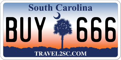 SC license plate BUY666