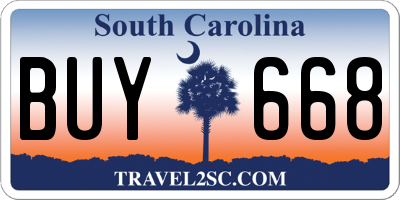 SC license plate BUY668