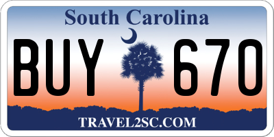 SC license plate BUY670