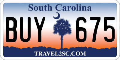 SC license plate BUY675