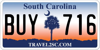 SC license plate BUY716