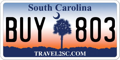 SC license plate BUY803