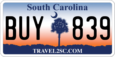 SC license plate BUY839