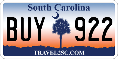 SC license plate BUY922