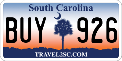 SC license plate BUY926