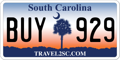 SC license plate BUY929