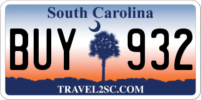 SC license plate BUY932