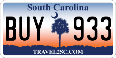 SC license plate BUY933