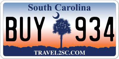 SC license plate BUY934