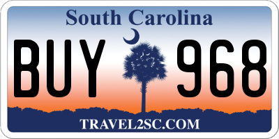 SC license plate BUY968