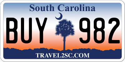 SC license plate BUY982