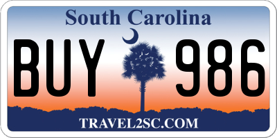 SC license plate BUY986