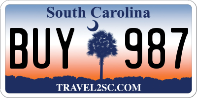 SC license plate BUY987