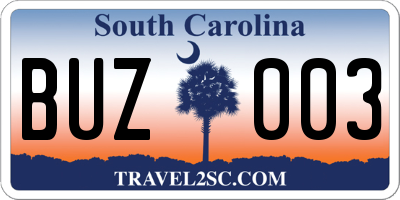 SC license plate BUZ003