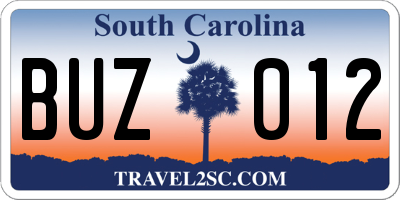 SC license plate BUZ012