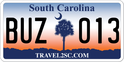 SC license plate BUZ013