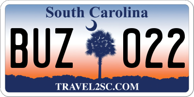 SC license plate BUZ022