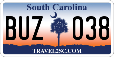SC license plate BUZ038