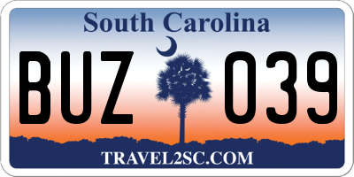 SC license plate BUZ039