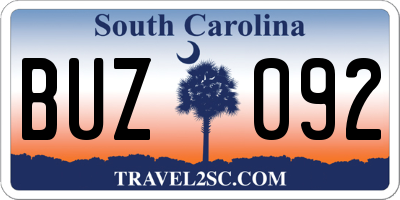 SC license plate BUZ092