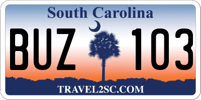 SC license plate BUZ103