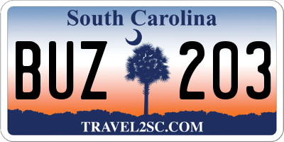 SC license plate BUZ203