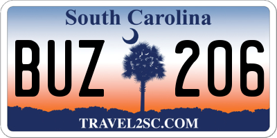 SC license plate BUZ206