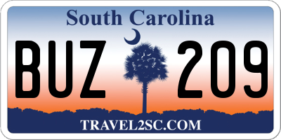 SC license plate BUZ209