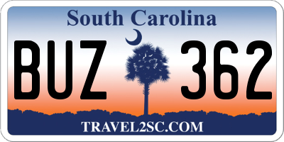 SC license plate BUZ362