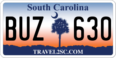 SC license plate BUZ630