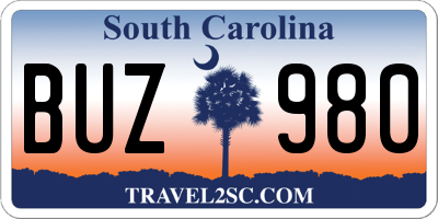 SC license plate BUZ980