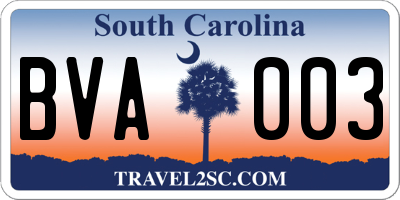 SC license plate BVA003