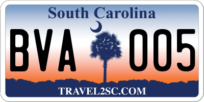 SC license plate BVA005