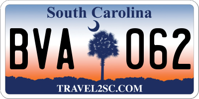 SC license plate BVA062