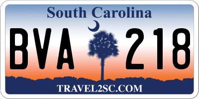 SC license plate BVA218