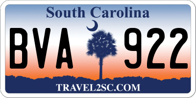 SC license plate BVA922