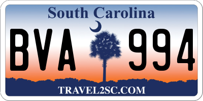 SC license plate BVA994