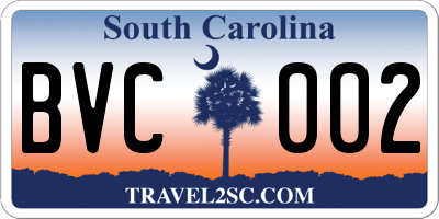SC license plate BVC002