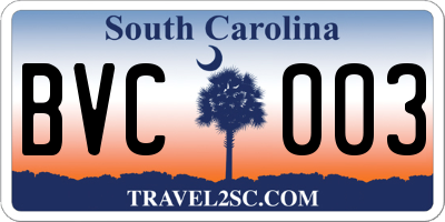 SC license plate BVC003